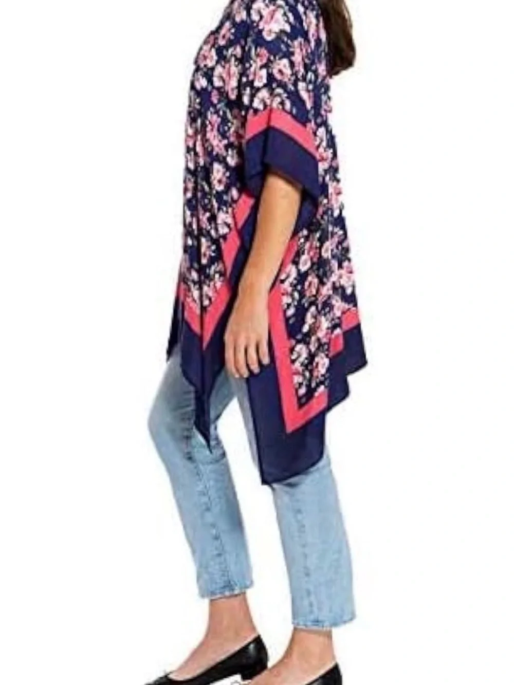 Mario Serrani Navy Floral Kimono with Coral Trim